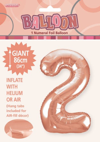 Rose Gold Numeral 2 Foil Balloon - 86cm