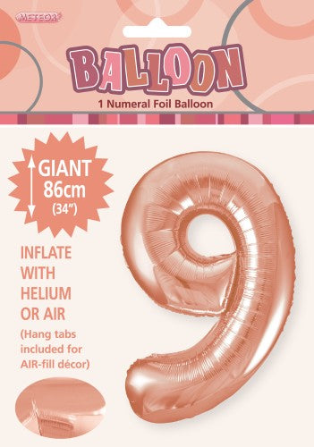 Rose Gold Numeral 9 Foil Balloon - 86cm