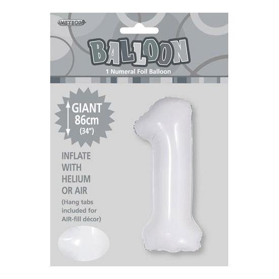 White Number 1 Foil Balloon - 86cm