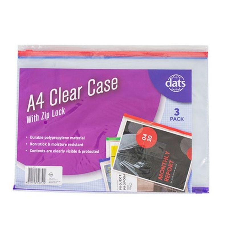 3 Pack Clear Zip Case - A4
