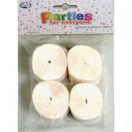 4 Pack White Crepe Streamers - 3.5cm x 13m