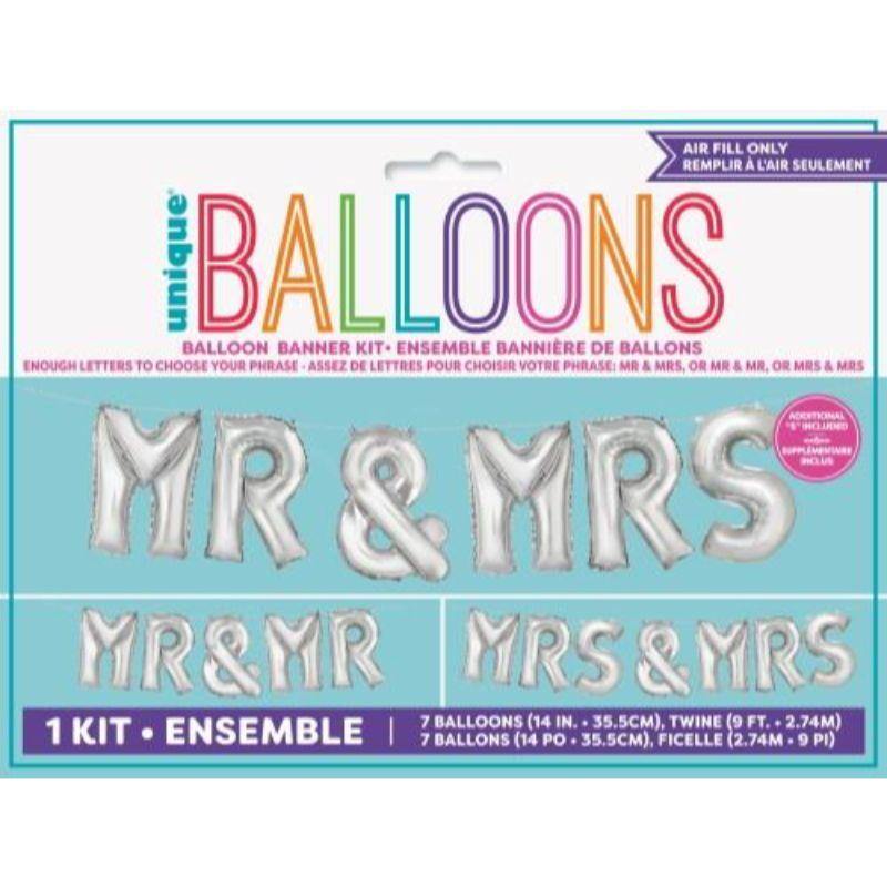 Silver Mr & Mrs Foil Letter Balloon Kit - 35.5cm
