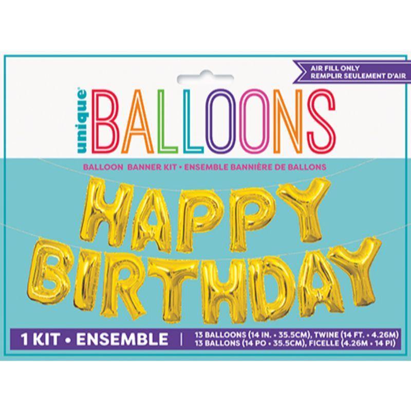Gold Happy Birthday Foil Letter Balloon Kit - 35.5cm