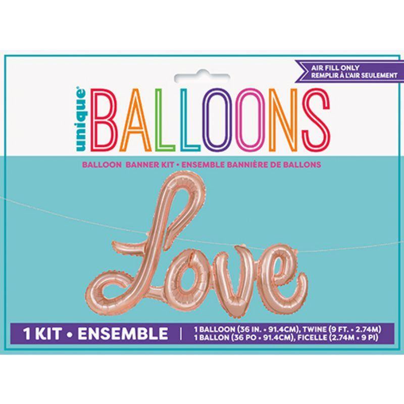 Rose Gold Love Foil Balloon Banner with Ribbon