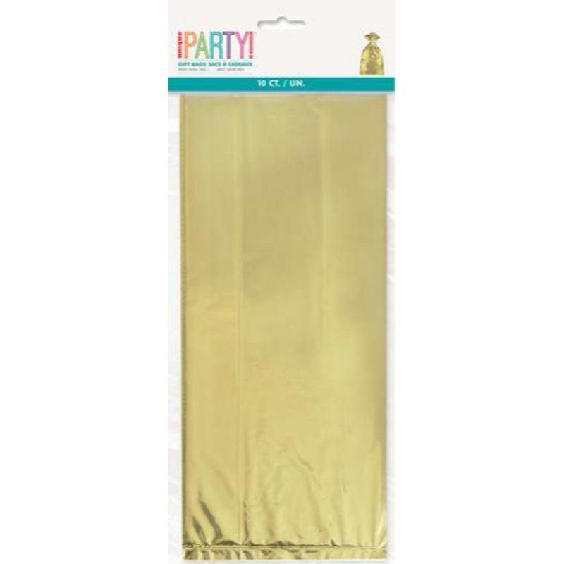 10 Pack Metallic Gold Cello Bags - 12.5cm x 28cm - The Base Warehouse