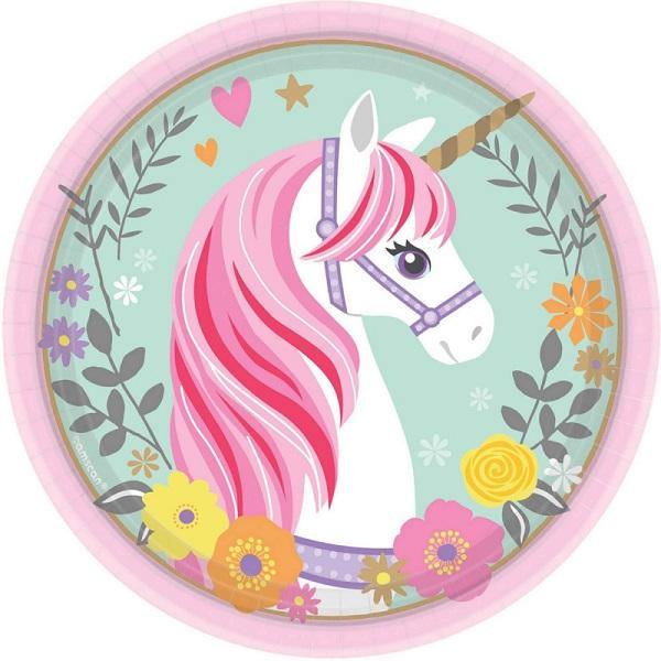 8 Pack Magical Unicorn Round Paper Plates - Small