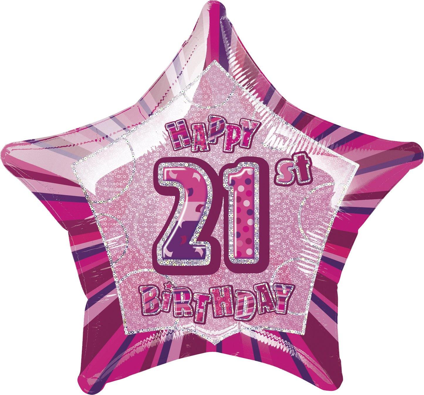 Glitz Pink Happy 21st Birthday Star Foil Balloon - 50cm - The Base Warehouse