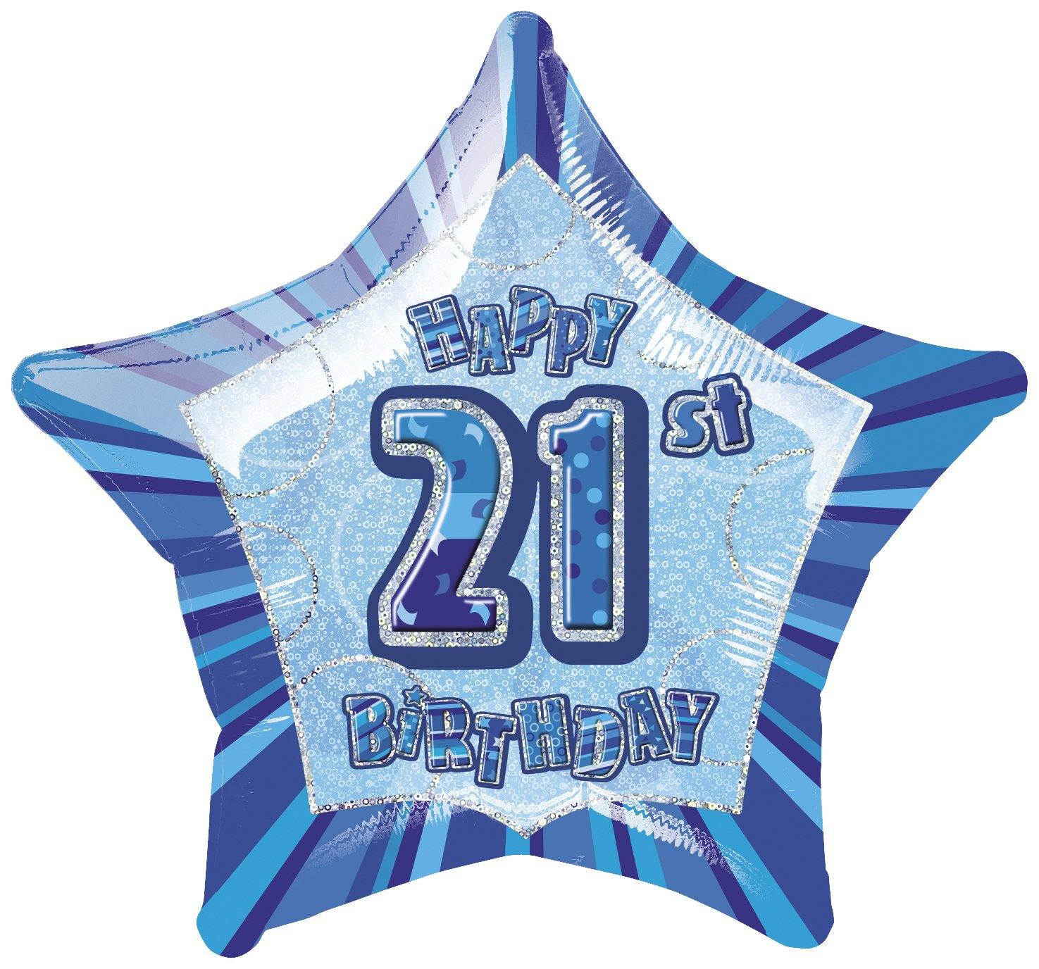 Glitz Blue Happy 21st Birthday Star Foil Balloon - 50cm