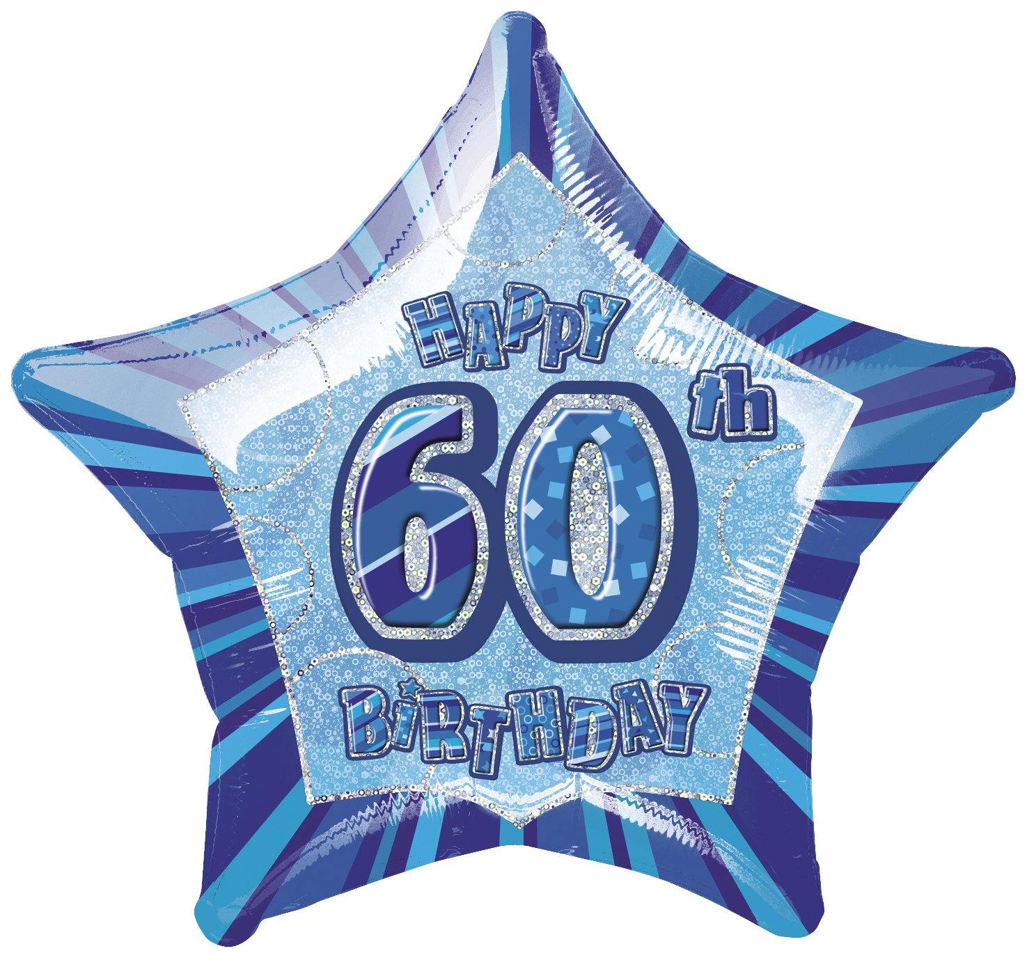 Glitz Blue Happy 60th Birthday Star Foil Balloon - 50cm - The Base Warehouse