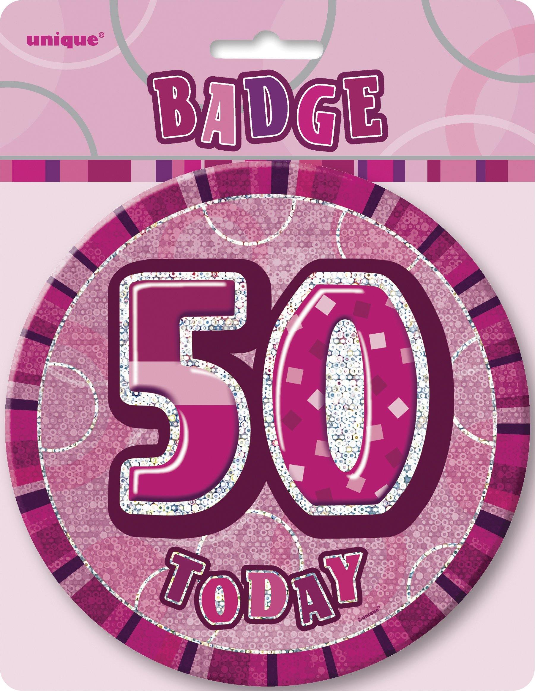 Glitz Pink 50 Today Jumbo Birthday Badge - 15cm