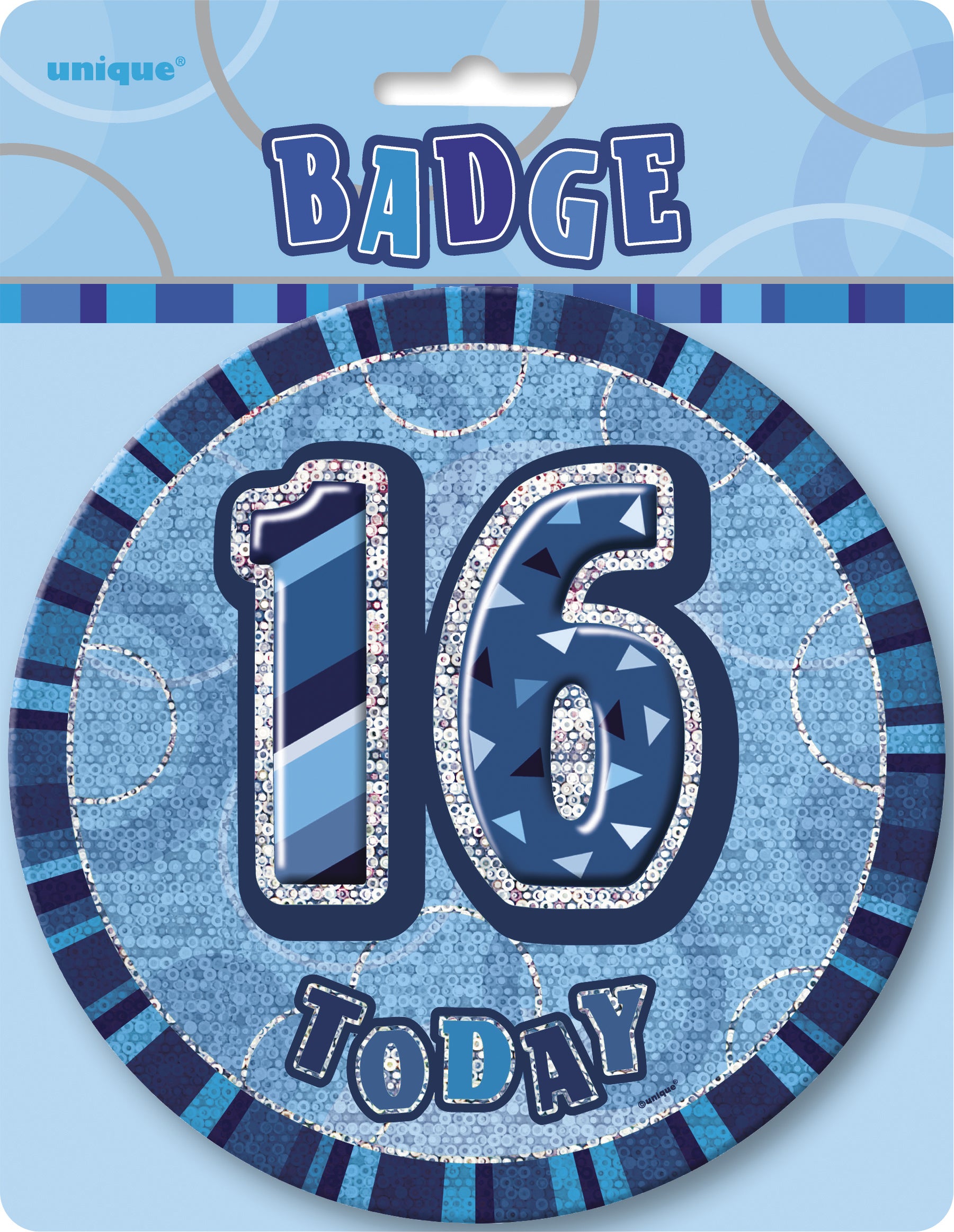 Glitz Blue 16 Today Jumbo Birthday Badge - 15cm