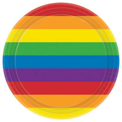 8 Pack Rainbow Round Paper Plates - 22cm - The Base Warehouse