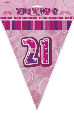 Glitz Pink Numeral 21 Flag Banner - 3.65m - The Base Warehouse