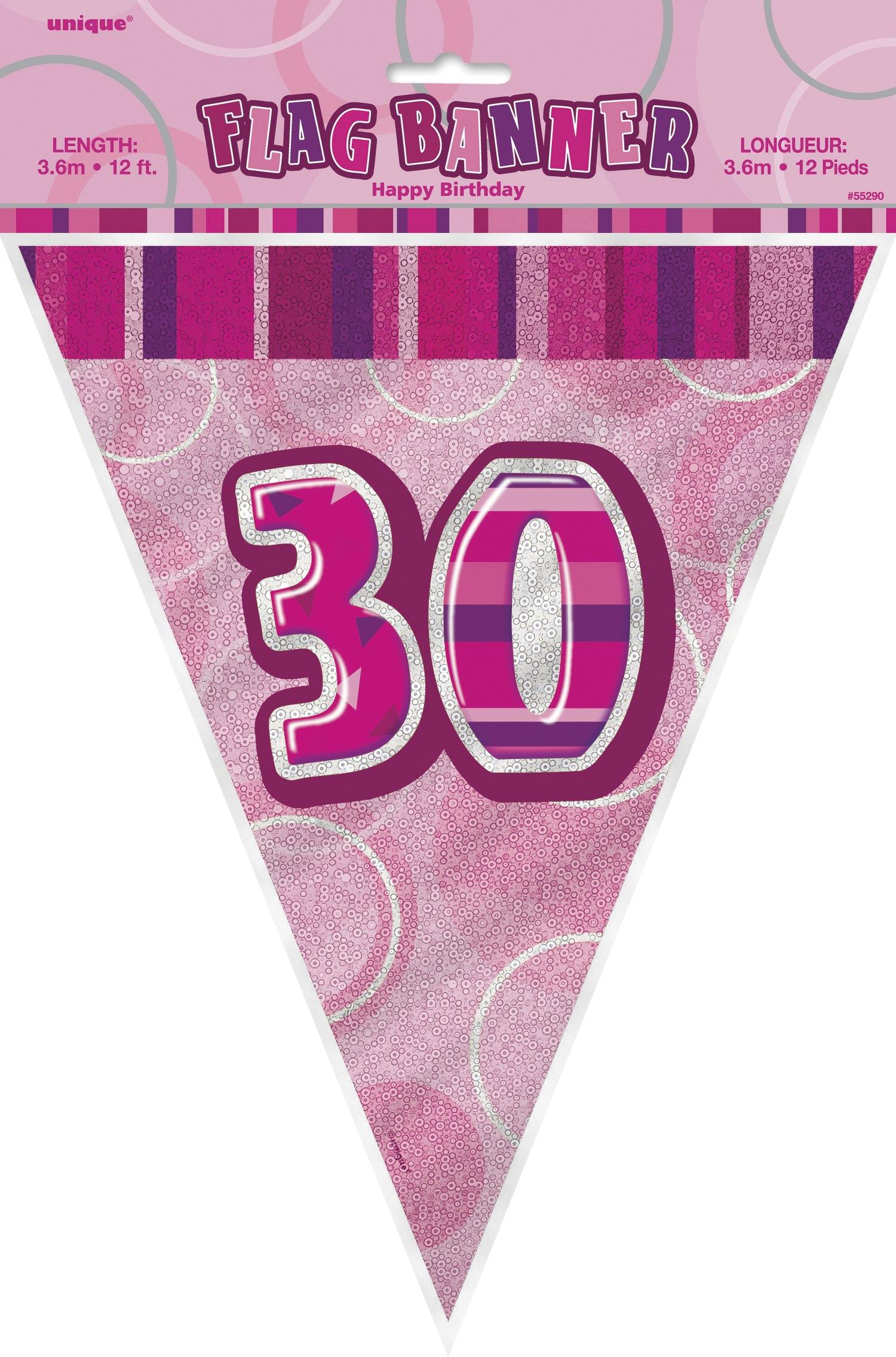 Glitz Pink Numeral 30 Flag Banner - 3.65m - The Base Warehouse