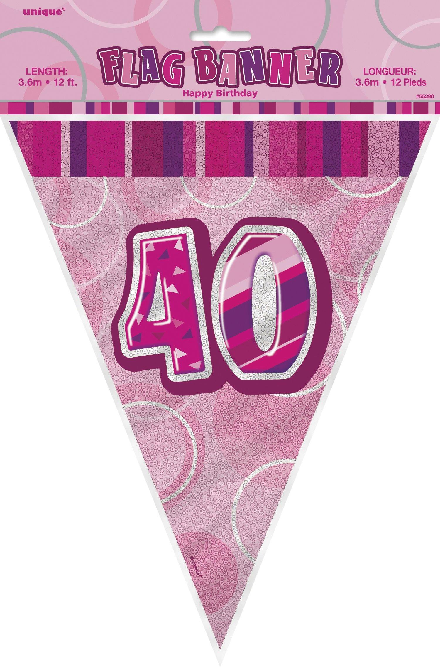 Glitz Pink Numeral 40 Flag Banner - 3.65m - The Base Warehouse