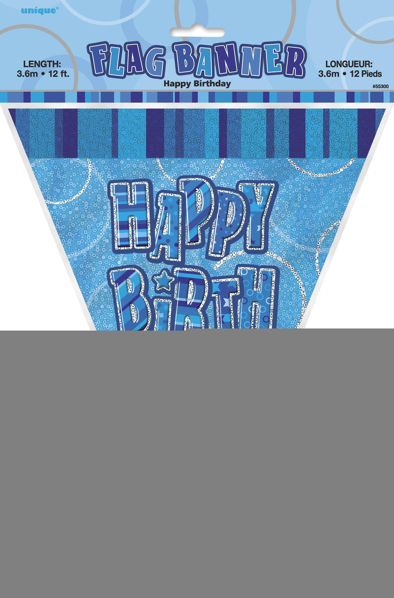 Glitz Blue Happy Birthday Flag Banner - 3.65m