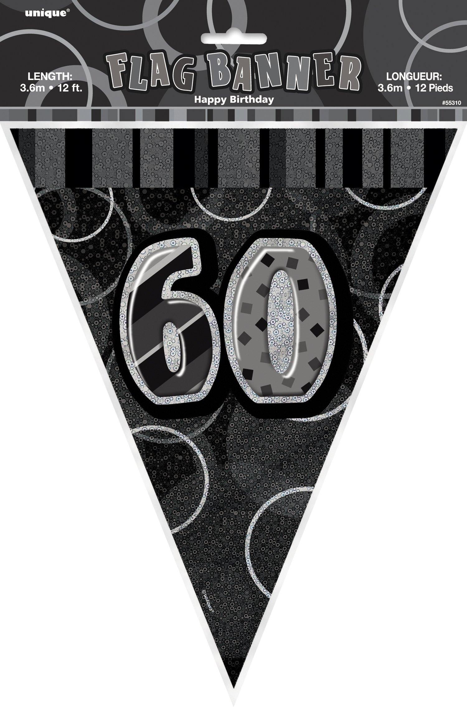 Glitz Black & Silver Numeral 60 Flag Banner - 3.65m - The Base Warehouse