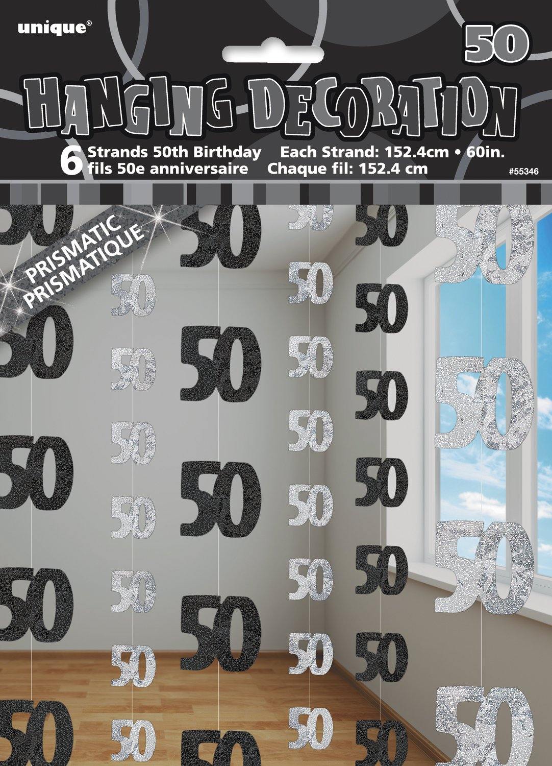 6 Pack Glitz Black & Silver 50 Hanging Decorations - 1.5m - The Base Warehouse