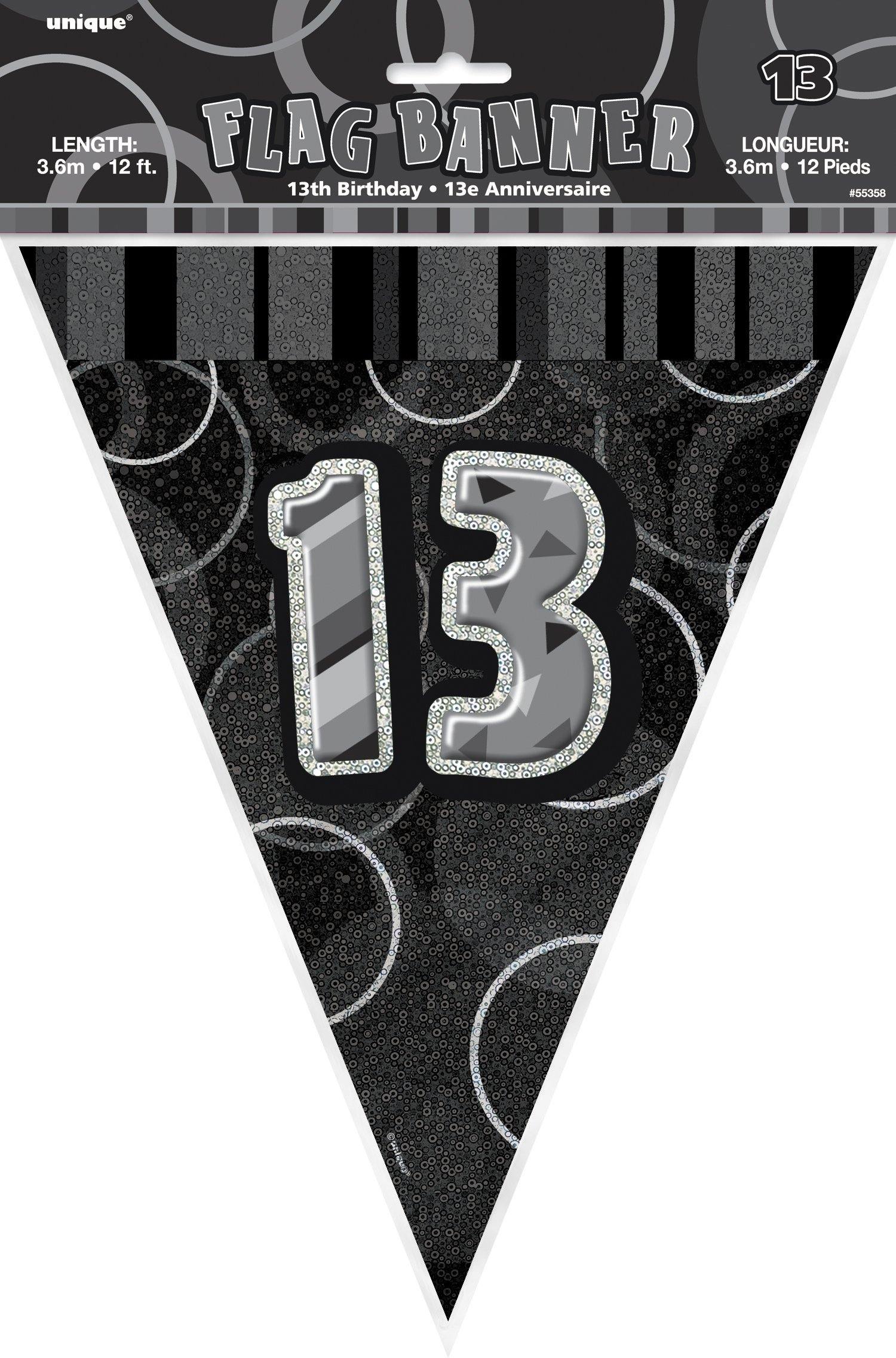 Glitz Black & Silver Numeral 13 Flag Banner - 3.65m
