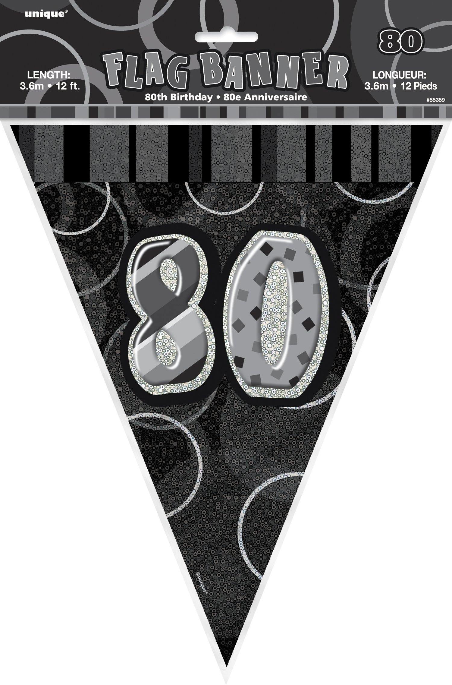 Glitz Black & Silver Numeral 80 Flag Banner - 3.65m - The Base Warehouse