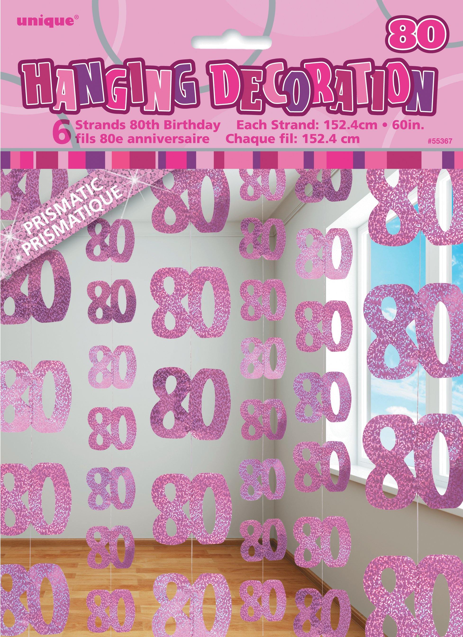 6 Pack Glitz Pink 80 Hanging Decorations - 1.5m