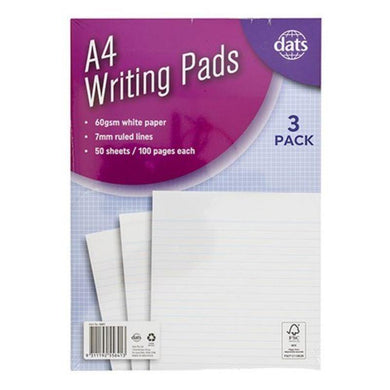 3 Pack 100pg Writing Pads - A4 - The Base Warehouse