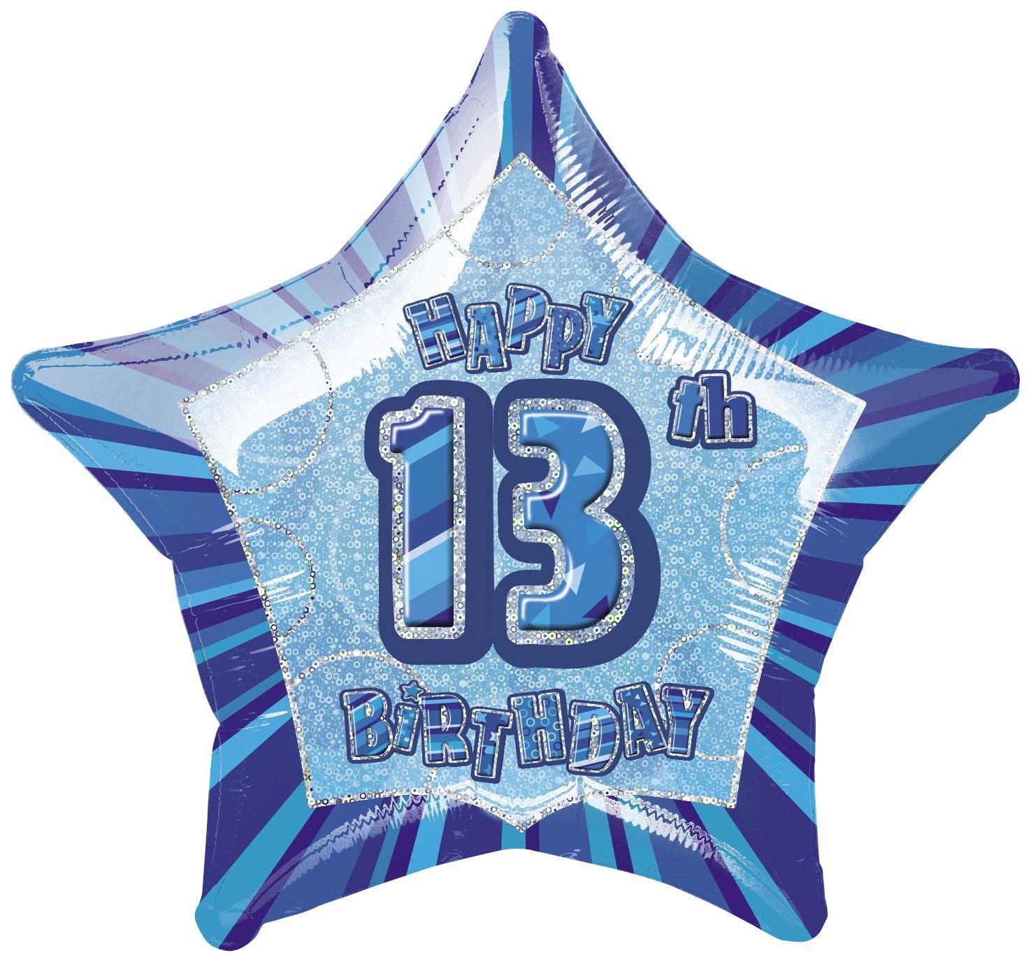 Glitz Blue Happy 13th Birthday Star Foil Balloon - 50cm