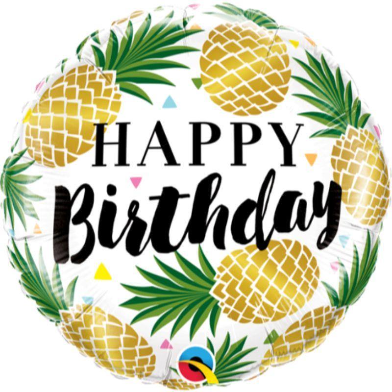 HBD Golden Pineapples Foil Balloon - 45cm - The Base Warehouse
