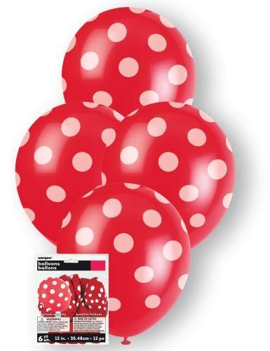 6 Pack Ruby Red Dots Balloons