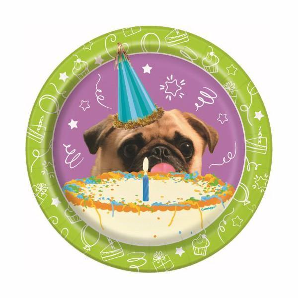 8 Pack Dog Pug Puppy Paper Plates - 18cm - The Base Warehouse