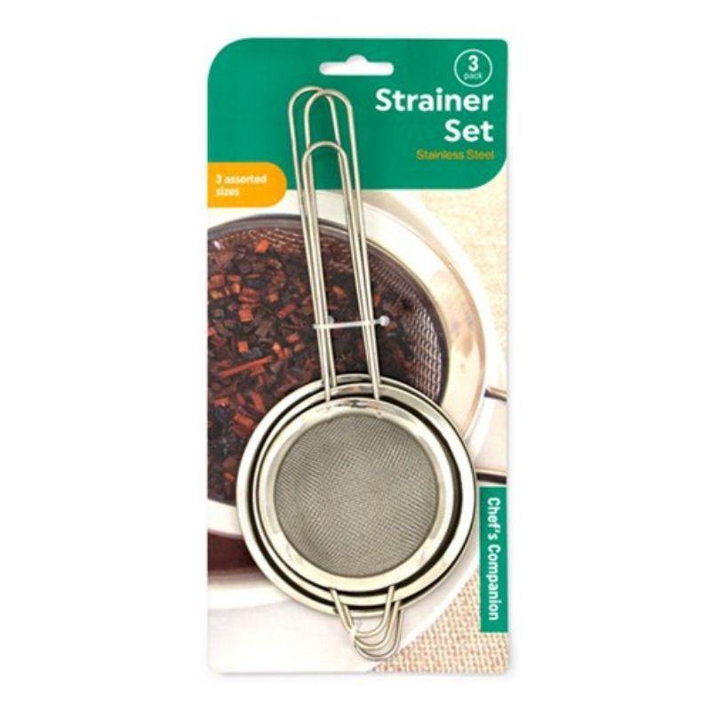 3 Pack Stainless Steel Strainer Mesh with Hanger - 8cm, 9cm & 10cm - The Base Warehouse