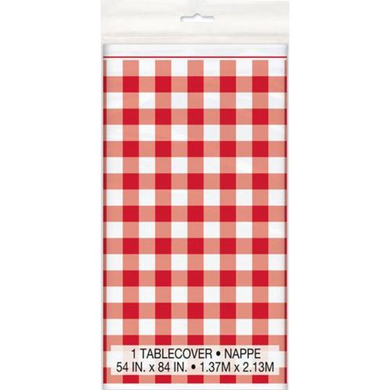 Red Gingham Plastic Talbecover - 137cm x 213cm
