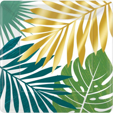 8 Pack Metallic Palm Leaves Square Dinner Plates - 26cm - The Base Warehouse