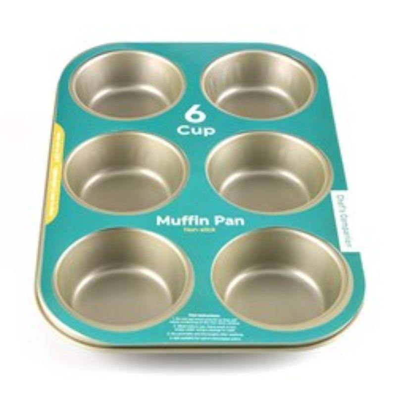 Champagne Non Stick 6 Muffin Tray - 31.8cm x 21.5cm x 3cm - The Base Warehouse