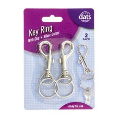 2 Pack Metal Silver Key Ring with Clip - The Base Warehouse