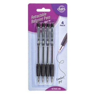 4 Pack Black Retractable Ballpoint Pen - The Base Warehouse