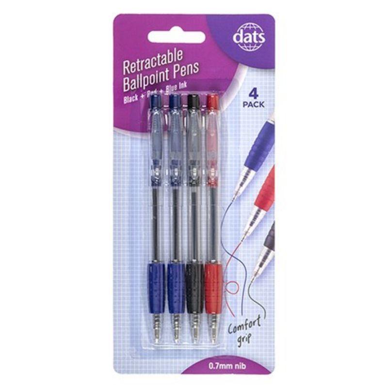 4 Pack Mixed Retractable Ballpoint Pens