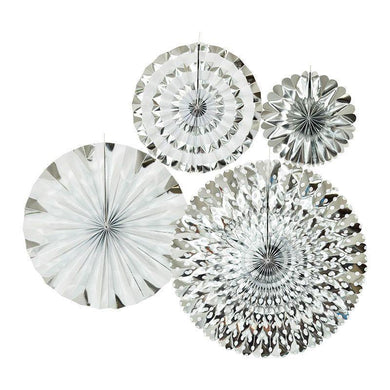 4 Pack Silver Paper Fan Set - 20cm to 44cm - The Base Warehouse