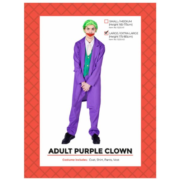 Adult Purple Clown Costume (L/XL)was 90104-02