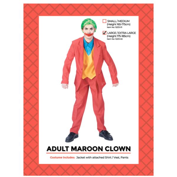 Adult Maroon Clown Costume (L/XL)was 90105-02