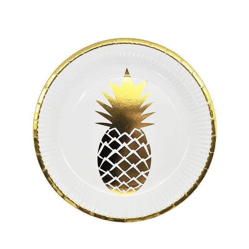 6 Pack Gold Pineapple Paper Plates - 23cm - The Base Warehouse