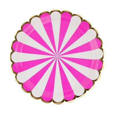 8 Pack Hot Pink Stripe Scalloped Foil Paper Plates - 23cm - The Base Warehouse