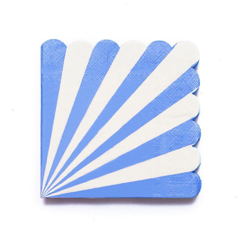 16 Pack Blue Stripe Scalloped Napkins - 33cm x 33cm