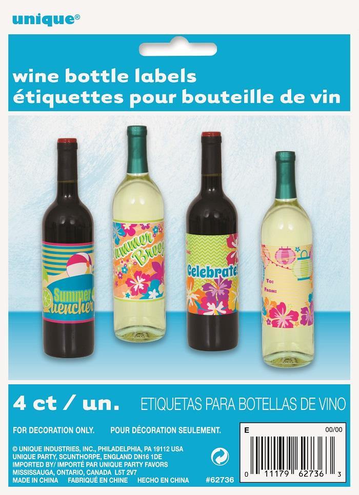 4 Pack Luau Summer Fun Wine Bottle Labels