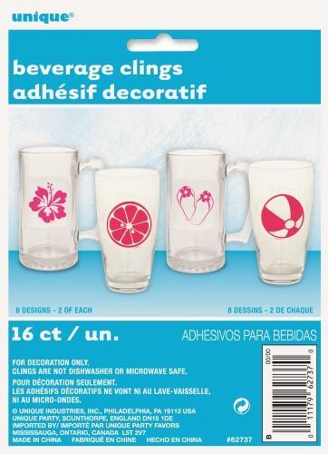 16 Pack Summer Fun Beverage Glass Clings