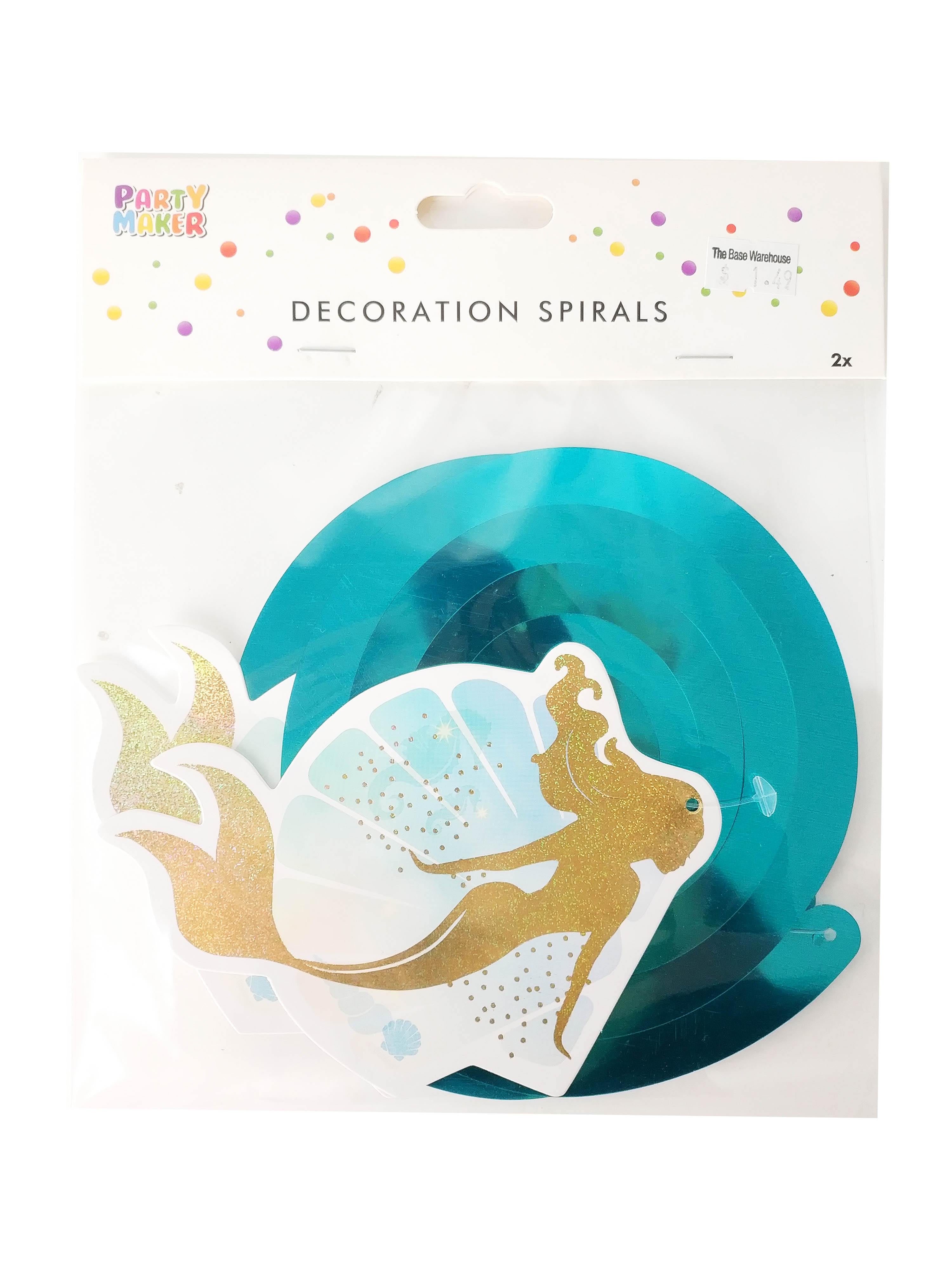 2 Pack Gold Mermaid Spiral Decorations - 17cm - The Base Warehouse