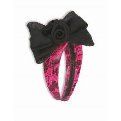 Neon Pink Lace Headband with Bow - The Base Warehouse