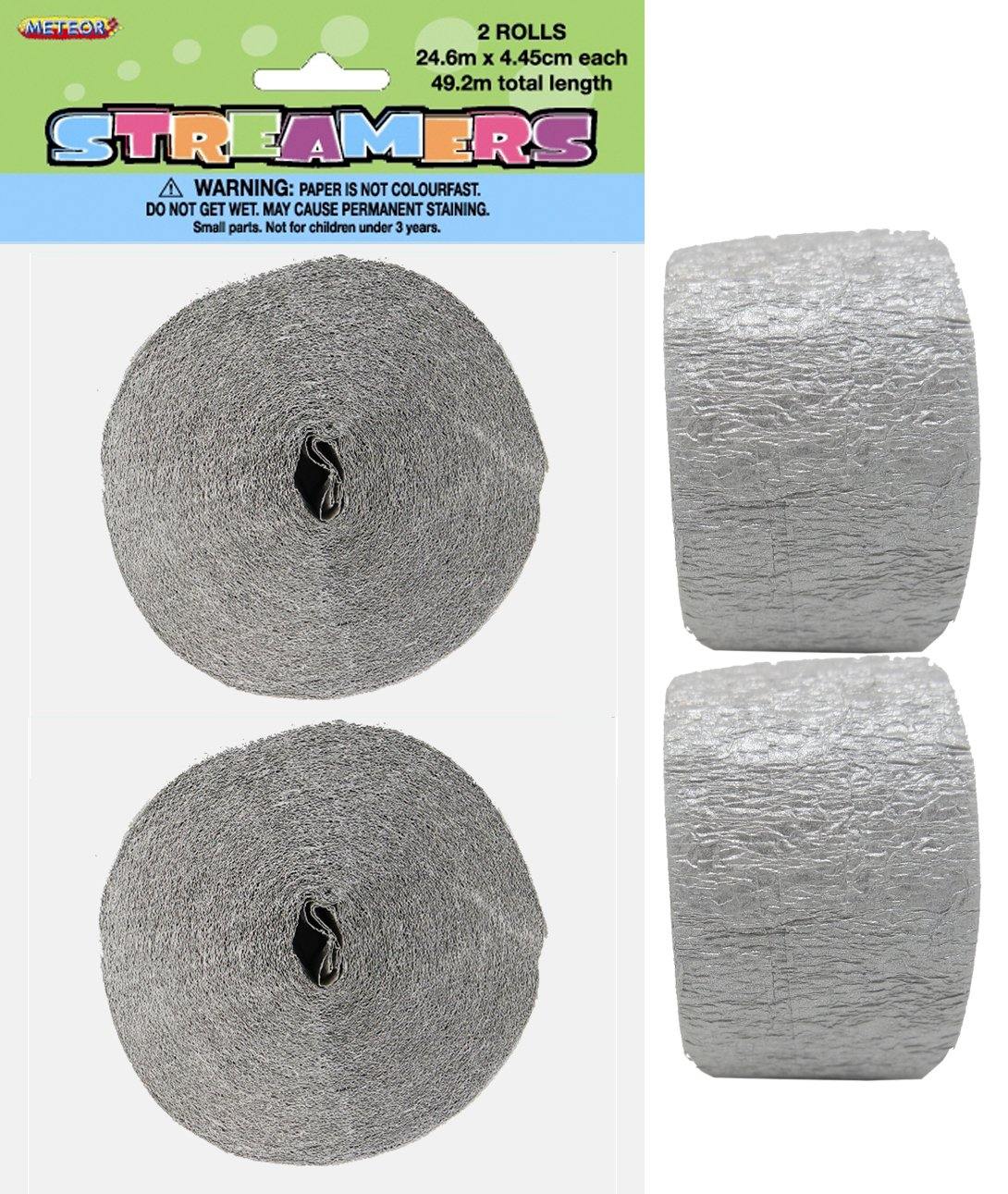 2 Pack Silver Crepe Streamers - 24m
