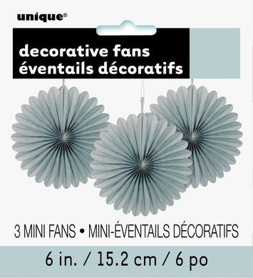 3 Pack Silver Decorative Fans - 15cm - The Base Warehouse