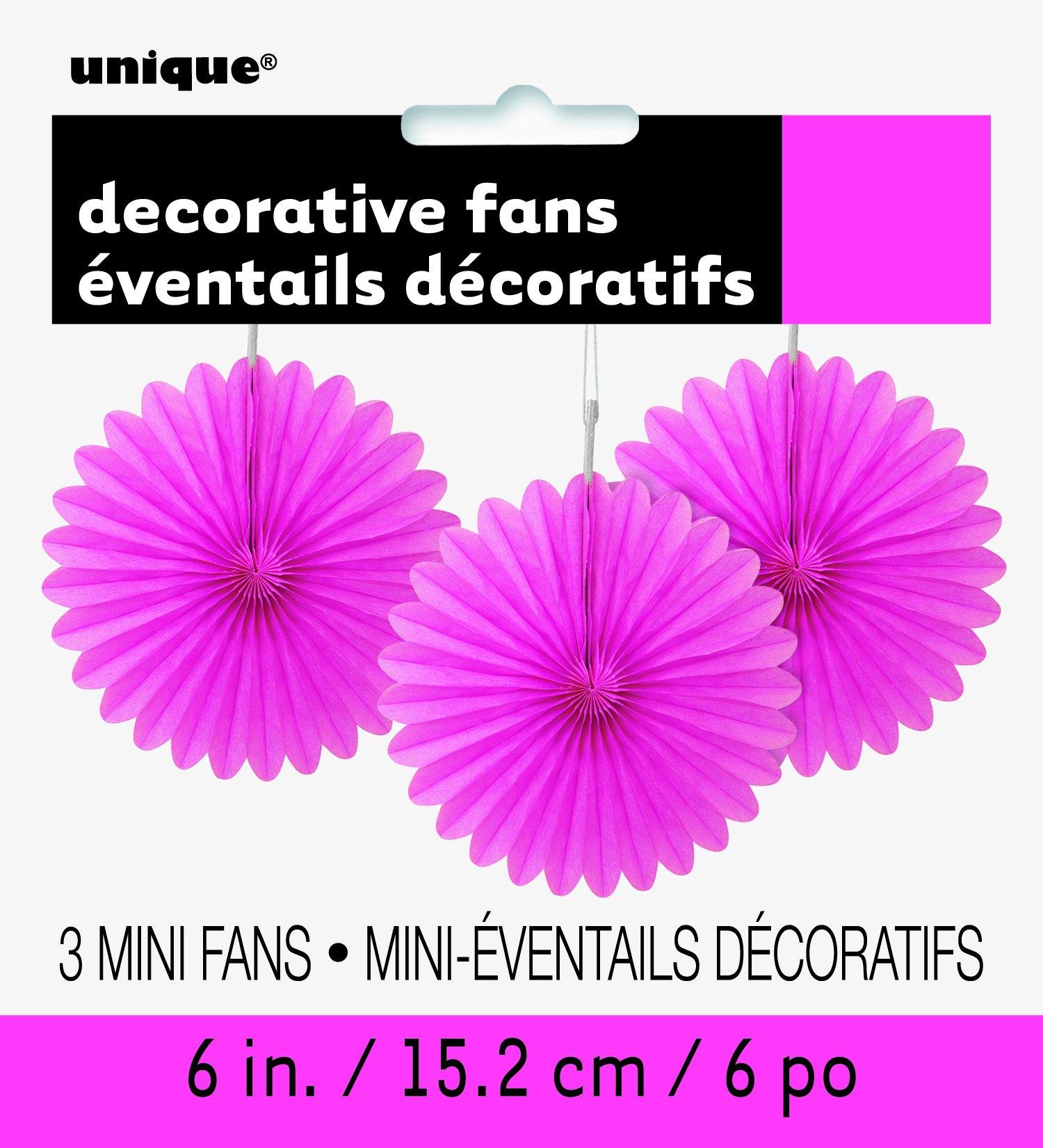3 Pack Hot Pink Decorative Fans - 15cm